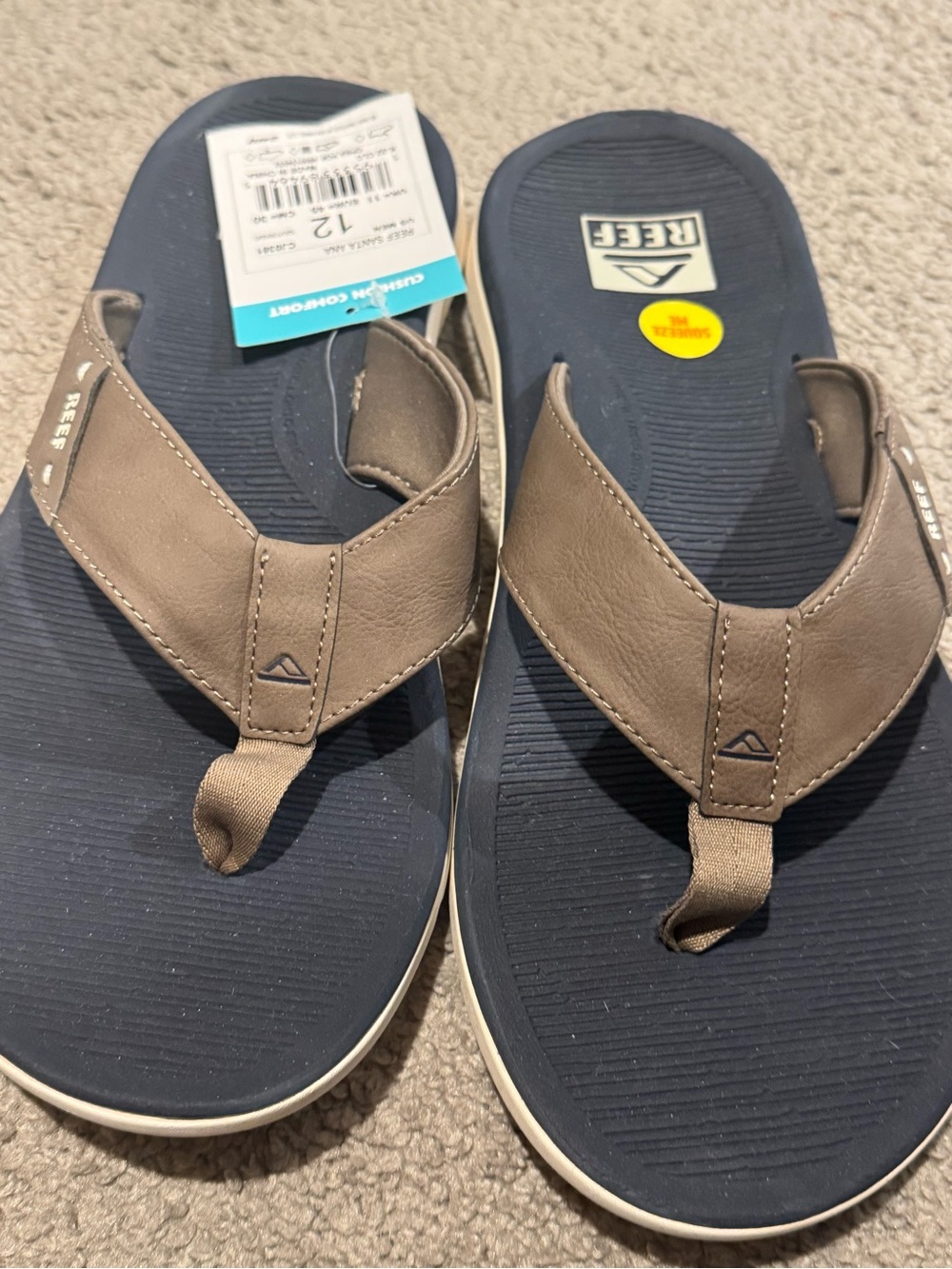 Reef Men's size 12 Tan and Black Cushion Flip Sandals